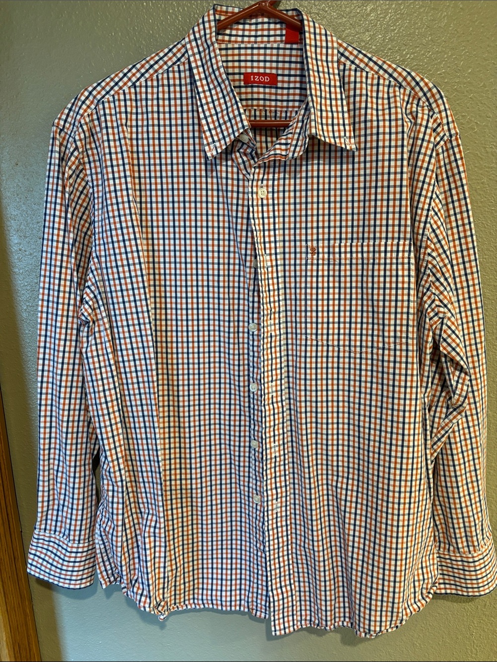 Izod Orange and Blue Checked Button-Up Shirt